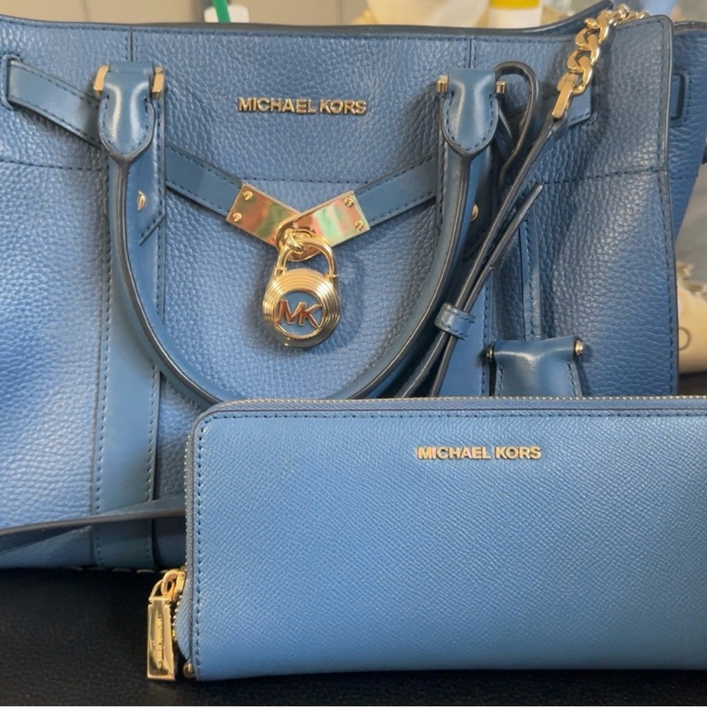 Michael Kors Blue Satchel and Wallet Set